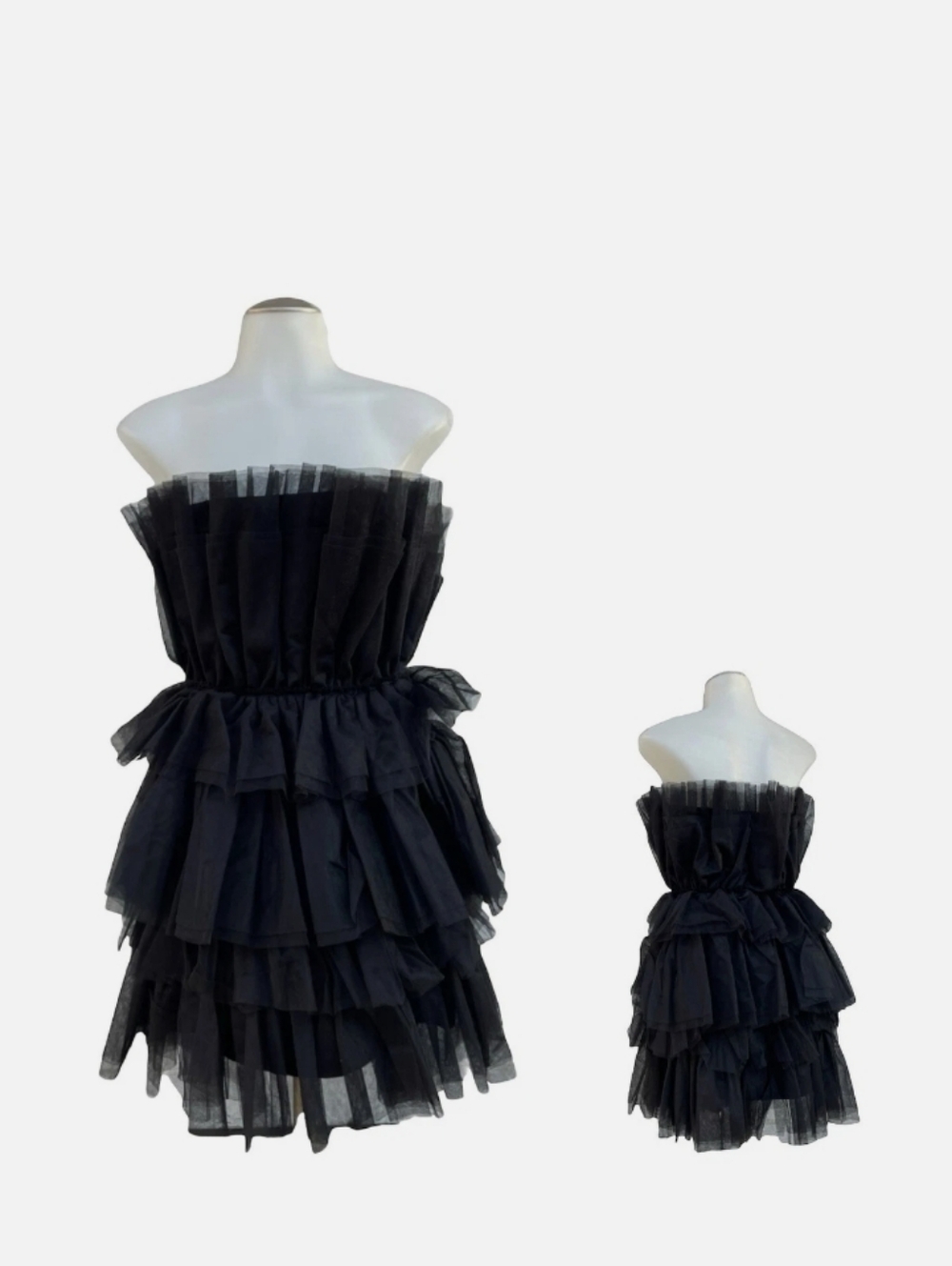 MABLE Black Tiered Tulle Strapless Ruffle Mini Dress Size M - Picture 2 of 9